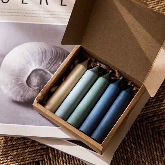 Short Taper Dusty Blue Beeswax Candles, Handm...