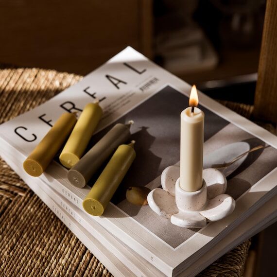 Mini Ceramic Floral Taper Candle Holder, Whit...