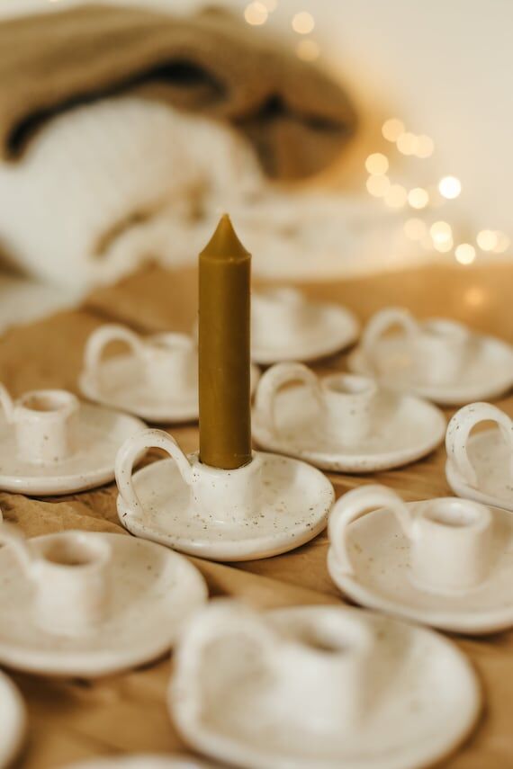 White Candle Stick Holder, Handmade Candle Ho...