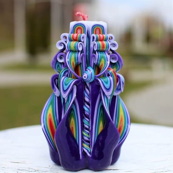 Handmade Rainbow Carved Candles-Christmas Pil...