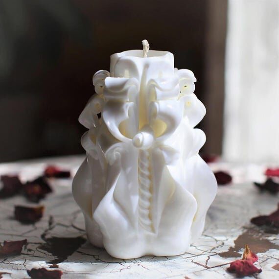 Carved Candle White 5.1''-White Wedding Candl...