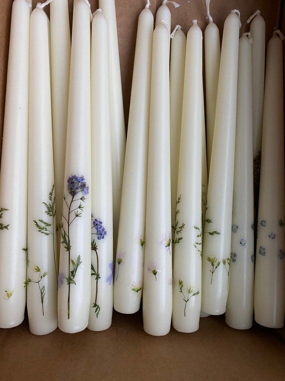 Pressed Wildflower Taper Candles: Real Flower...