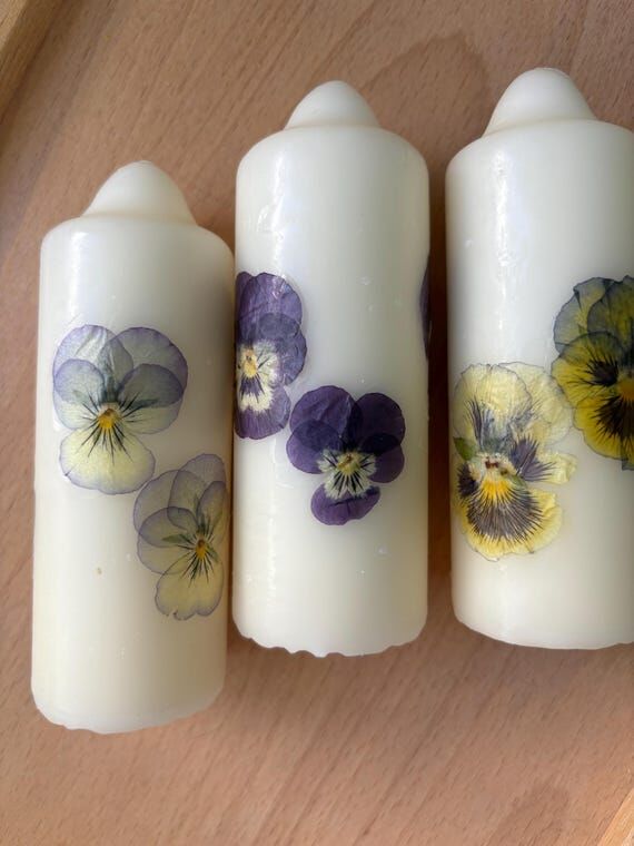 Pressed Viola Flower Candles: Set of 3, with ...