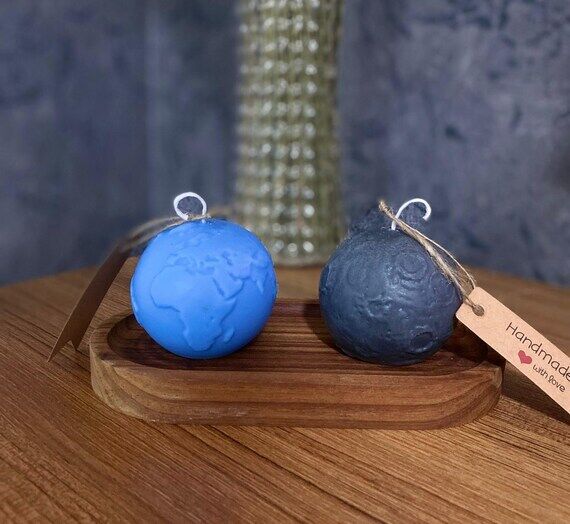 Earth and Moon Candle, new year, Christmas ha...