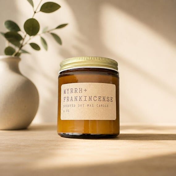 Frankincense + Myrrh Scented Soy Candle | Han...