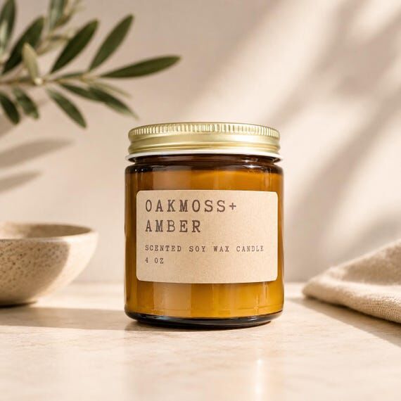 Oakmoss + Amber Scented Soy Candle | Handmade...