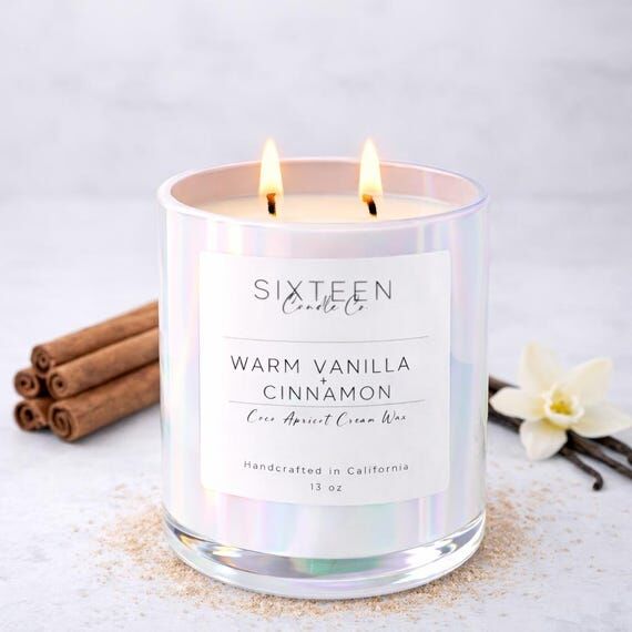 Warm Vanilla + Cinnamon Scented Candle | Coco...