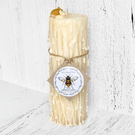Organic Beeswax Drip Pillar Candle – 6 Inch...
