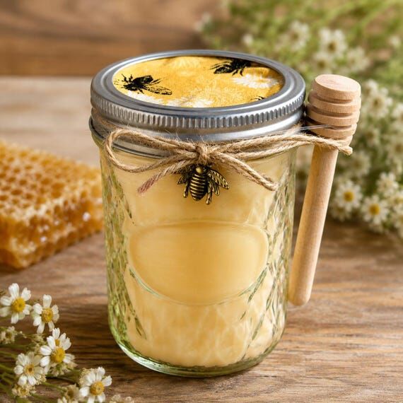 Beeswax Candle in Honey Jar – 8 oz Handmade...