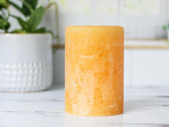 Unscented Harvest Yellow Pillar Candle Rustic...