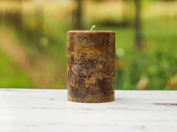 Unscented Dark Brown Textured Pillar Candle: ...