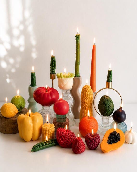 Fruit & Vegetable Candles, Realistic Food Sha...