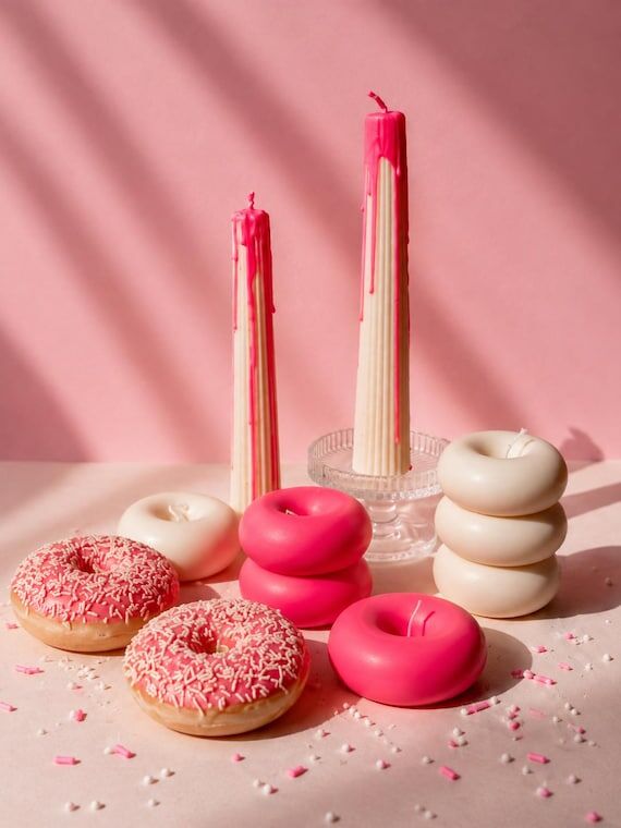 Colorful Donut Candle & Drip Taper Candle Scu...