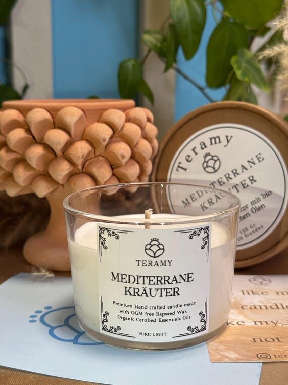 Natural scented candle Mediterranean herbs or...
