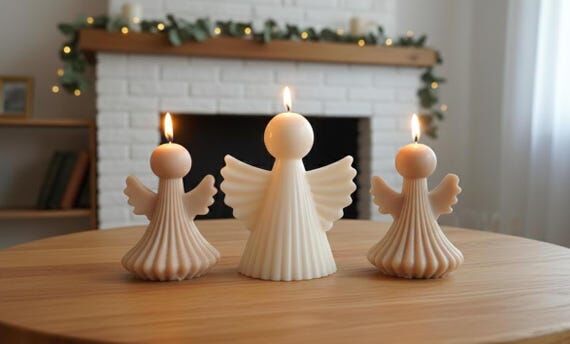 Set of Handmade Angel Candles 3x Large | Moth...