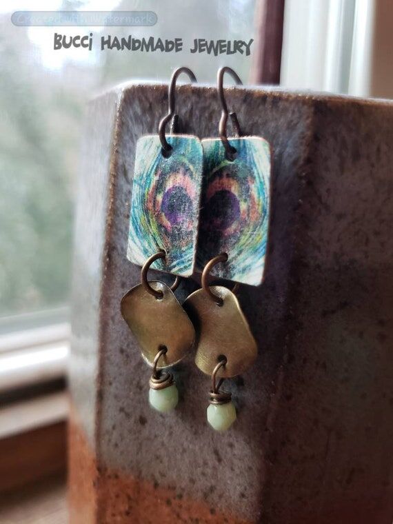 Peacock Charm Earrings with Chrysoprase and b...