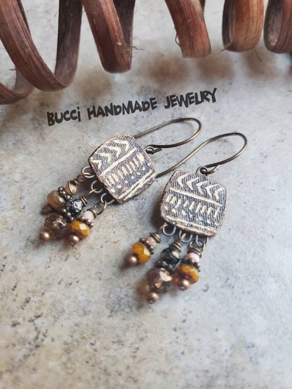 Tribal Flare Earrings, ceramic artisan beads,...
