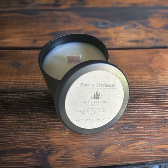 Pine & Patchouli Candle • 4oz Soy Wax Wood ...