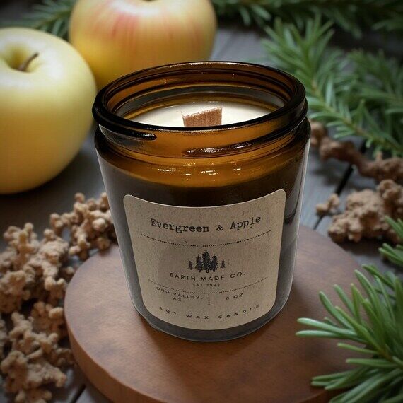 Evergreen & Apple Candle – 8oz Soy Wax Fres...