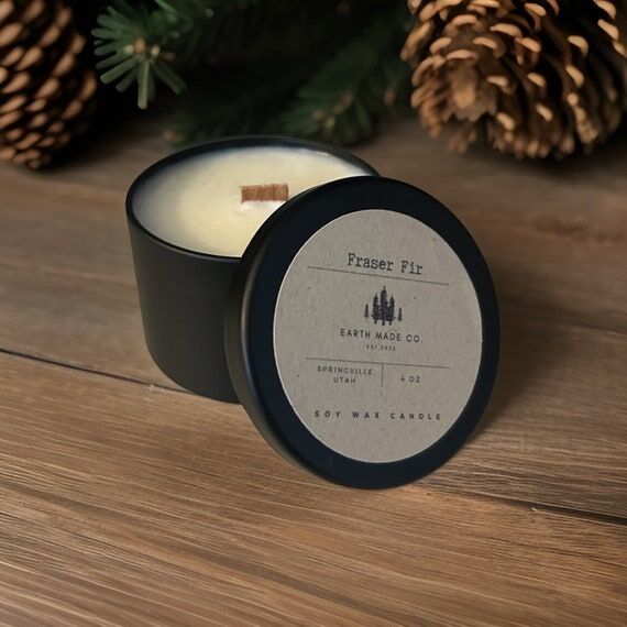 Fraser Fir Candle • 4oz Soy Wax Wood Wick ...