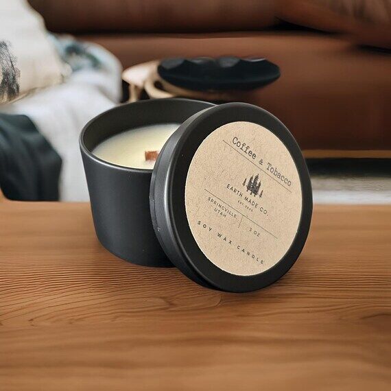 Coffee & Tobacco Candle • 4oz Soy Wax Wood ...