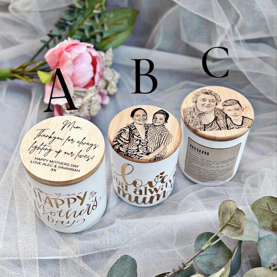 Personalized Photo Candle, Wood Engraved Lid,...