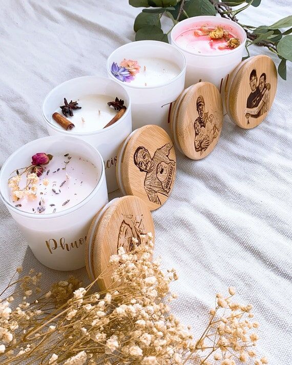 Personalized Candle: Handmade Wood Engraved P...