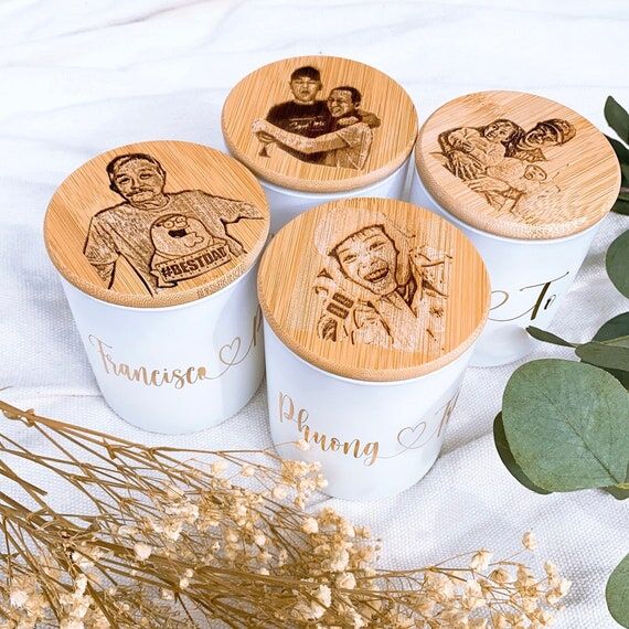 Personalized Scented Candle with Wood Engrave...