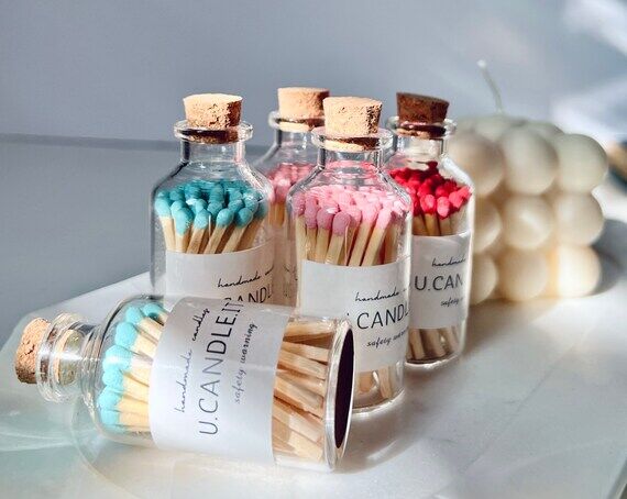 Colorful Matches in Glass Jar: Candle Decor, ...