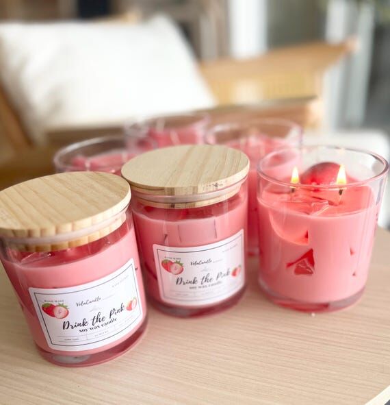 Strawberry drink soy wax candle| pink drink c...