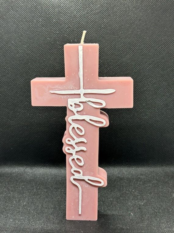 Cross Pillar Candle: Handmade Soy Wax, Baptis...
