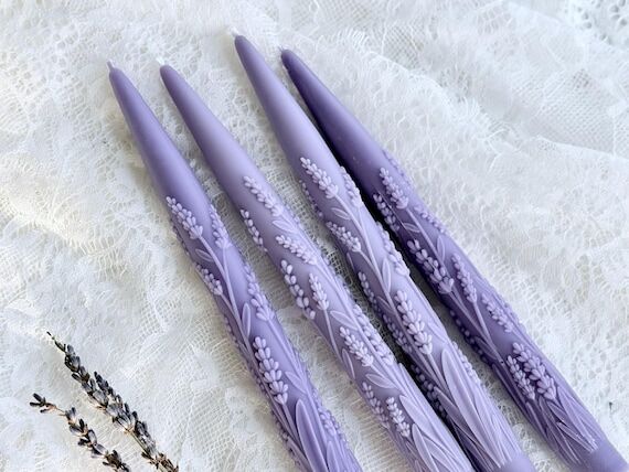 Set Lavender Taper Candles, Provence Table De...