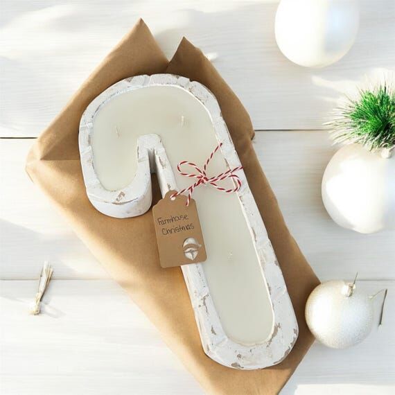 Christmas Candy Cane Wood Candle: Soy Blend, ...