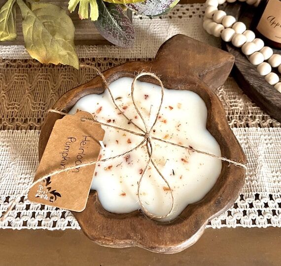 Pumpkin Wood Bowl Candle | Soy Blend | 3-Wick...