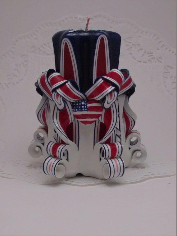 Hand-Carved Patriotic Pillar Candle - 5 Inch...