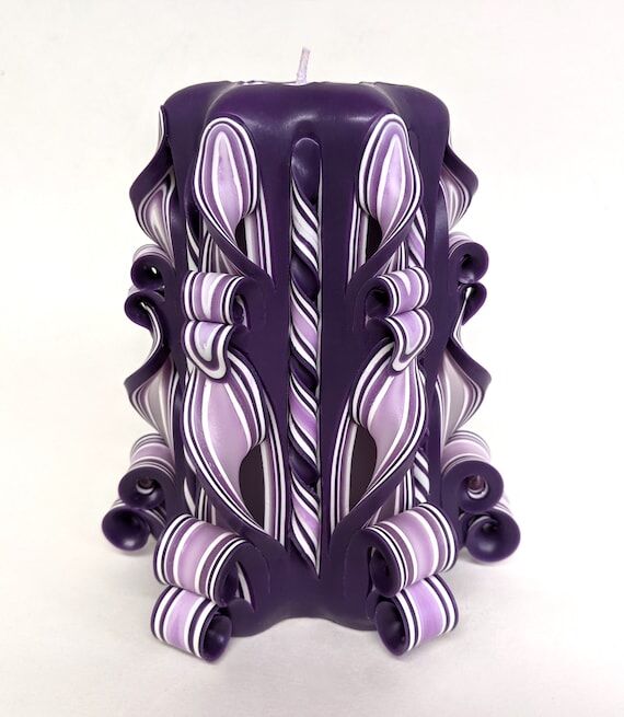 Handmade Carved Purple Pillar Candle - 5 Inch...