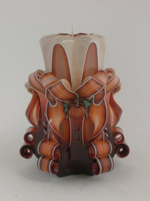 Hand-Carved Thanksgiving / Harvest Pillar Can...