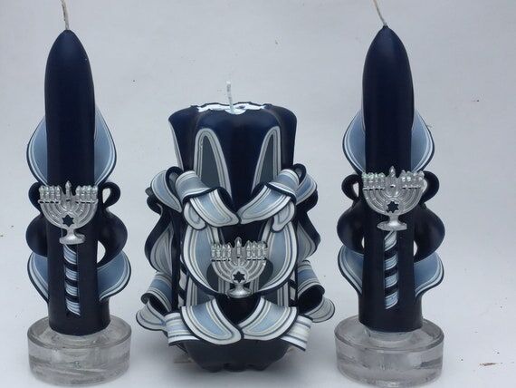 Hand-Carved Hanukkah Candle Set...