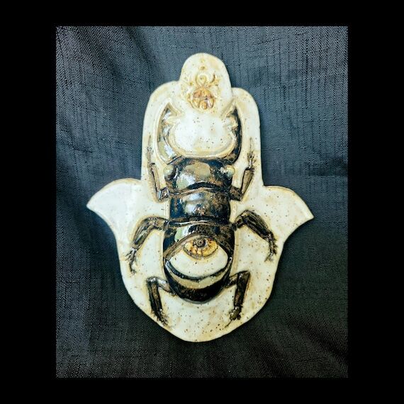 Stag Beetle Hamsa Wall Hanging | Handmade Cer...