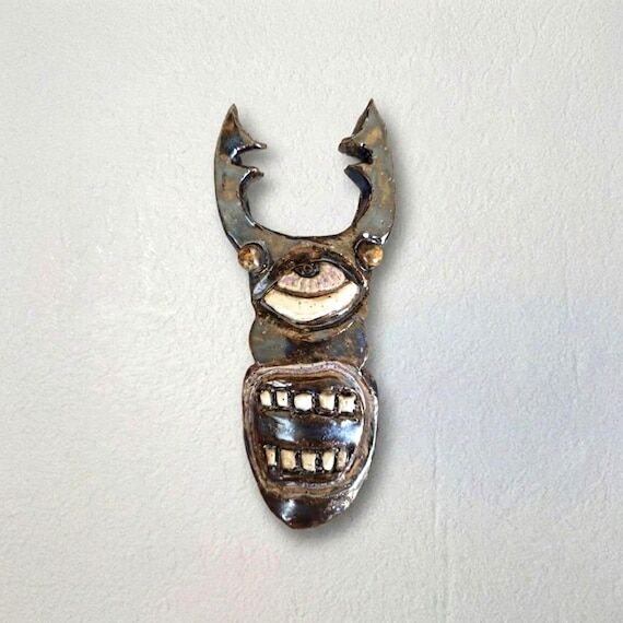 Handmade Ceramic Stag Beetle Wall Hanging Scu...