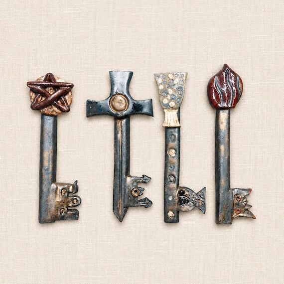 Handmade Ceramic Tarot Suit Keys Set of 4 -Fa...