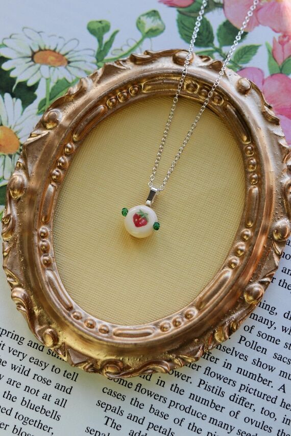 Handmade Ceramic Strawberry Pendant Necklace:...