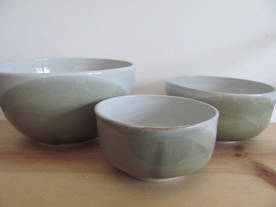 Handmade Ceramic Bowls - set of 3 nesting mix...
