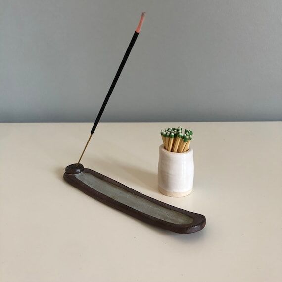 Handmade Soda Fired Clay Incense Holder: Smil...