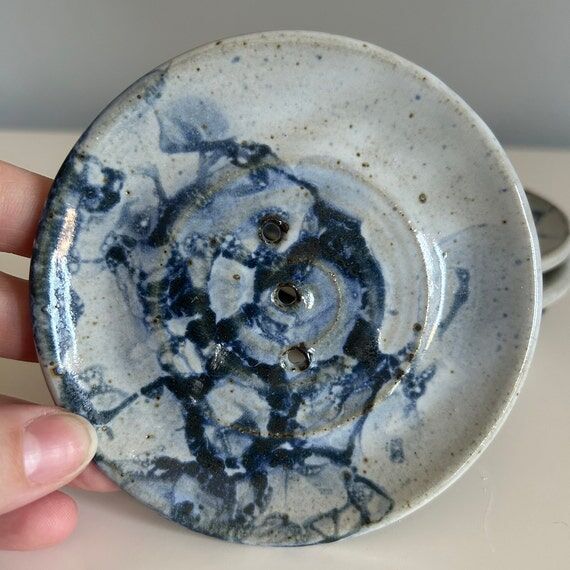 Handmade Ceramic Soap Dish: Blue Marble Glaze...