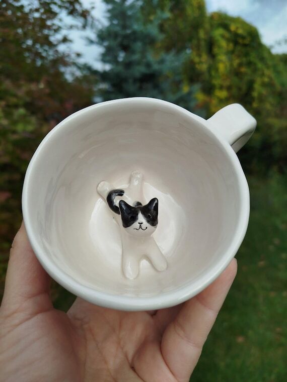 Cat Mug Ceramic , Kitty , Animal Mug , Mug wi...