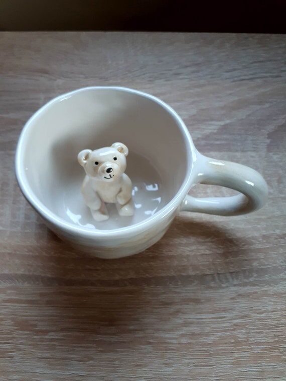 Handmade Ceramic Bear Mug, Animal Inside...