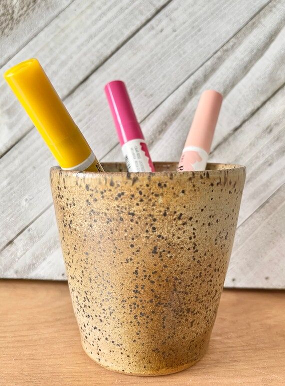 Handmade Speckled Pottery Planter, Golden Tan...