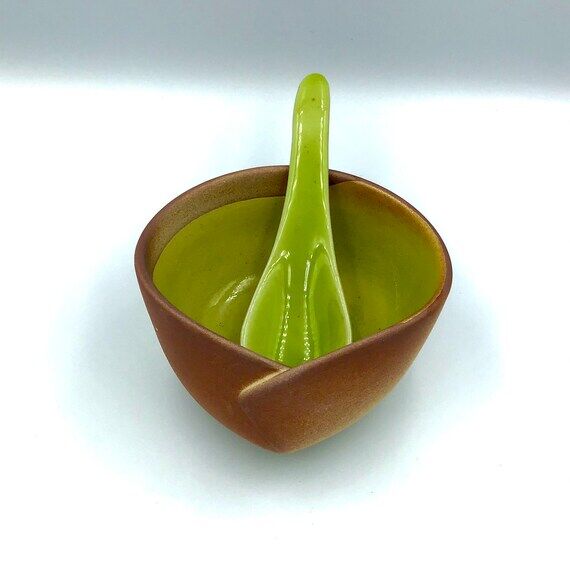 Lotus Leaf Ceramic Dessert Bowl with Spoon: L...