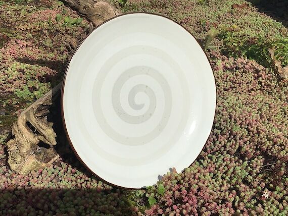 Handmade Stoneware Dinner Plate: White Beige ...